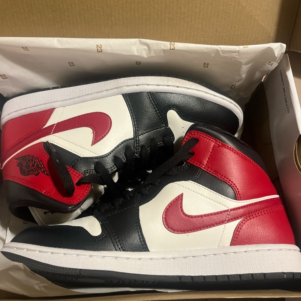 Jordan Air Mid Sneakers in Red, Black, and White